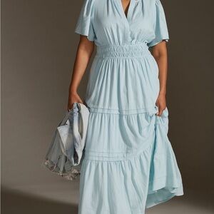 Anthropologie Somerset Linen Light Blue Maxi Dress